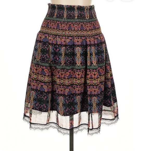 💜 Sui by Anna Sui Paisley Chiffon Lace Skirt – Shirred Waist, Size L - Picture 1 of 7